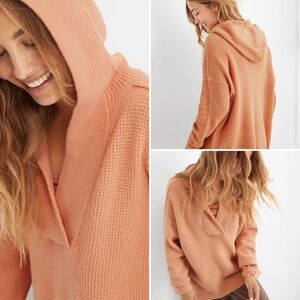 Aerie CozyUp Waffle Sweater Hoodie in Peach Cargo